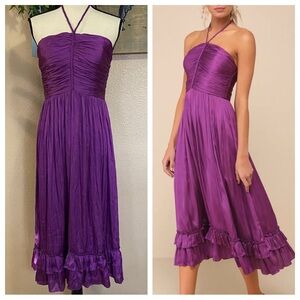 NWOT Lulus Pleasing Chicness Purple Satin Halter Tiered Midi Dress